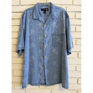 Nat Nast Hawaiian Silk Camp Aloha Shirt Button-Up Palm Trees Blue Men's‎ Sz XL